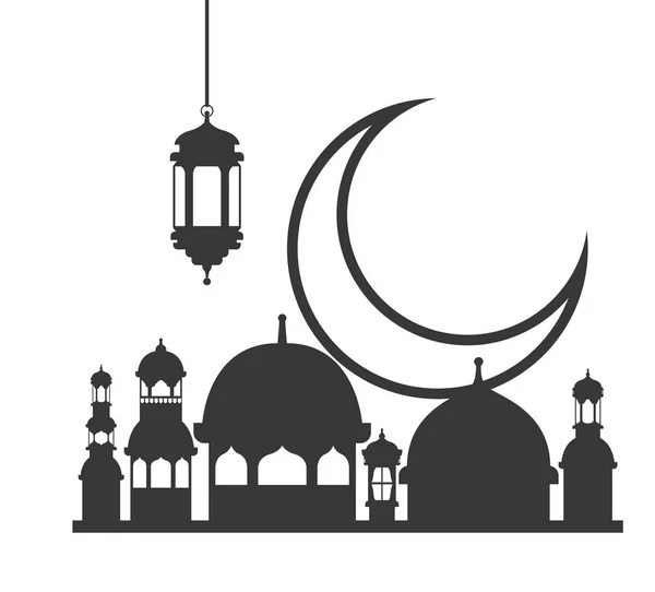 Ramadan Kareem moskee gebouw met maan — Stockvector