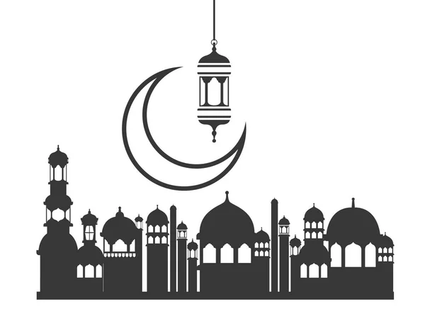 Ay ile ramazan kareem cami binası — Stok Vektör