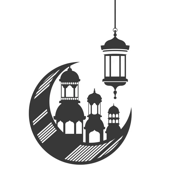 Mond hängt mit Ramadan Kareem Moschee Gebäude — Stockvektor