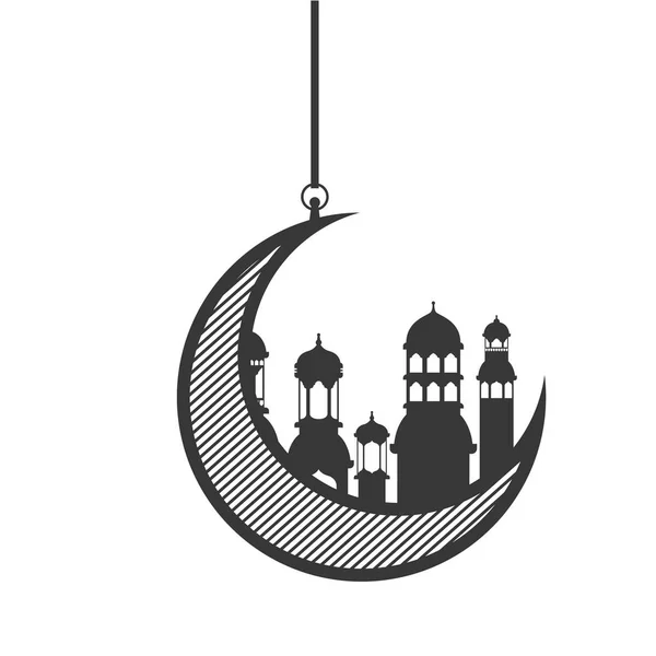 Lune suspendue avec ramadan bâtiments mosquée kareem — Image vectorielle