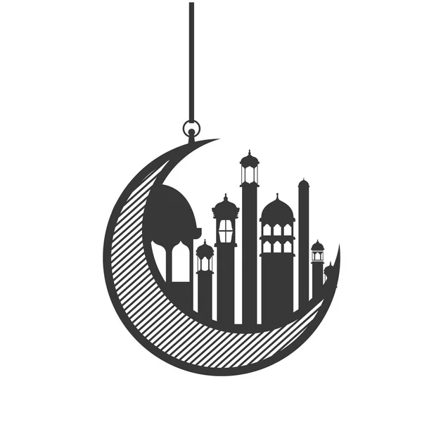 Ay ramazan kareem cami binaları ile asılı — Stok Vektör