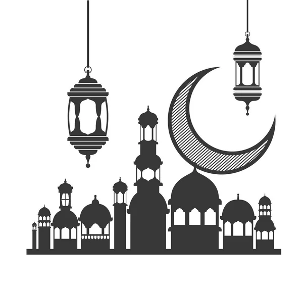 Ramadan kareem mosque building with moon — Stock Vector