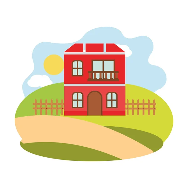 House with front view in landscape — Stock Vector