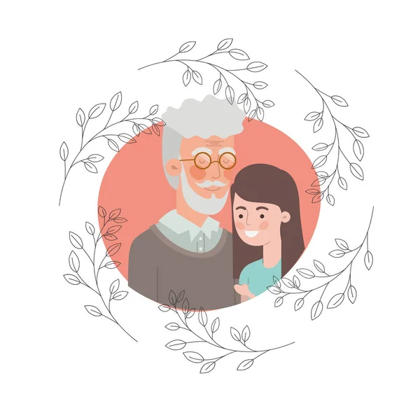 Fille et grand-père avec caractère guirlande — Image vectorielle