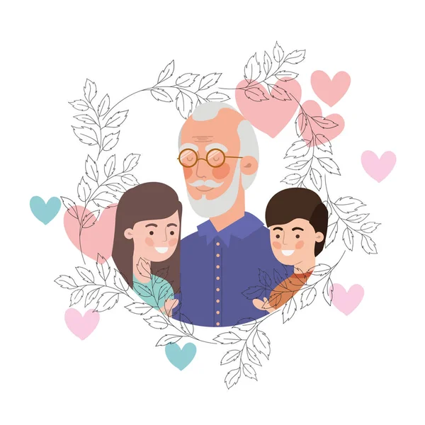 Ο παππούς με τα παιδιά και το στεφάνι avatar χαρακτήρα — Διανυσματικό Αρχείο