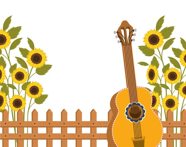 Gitarr med solrosor isolerad ikon — Stock vektor