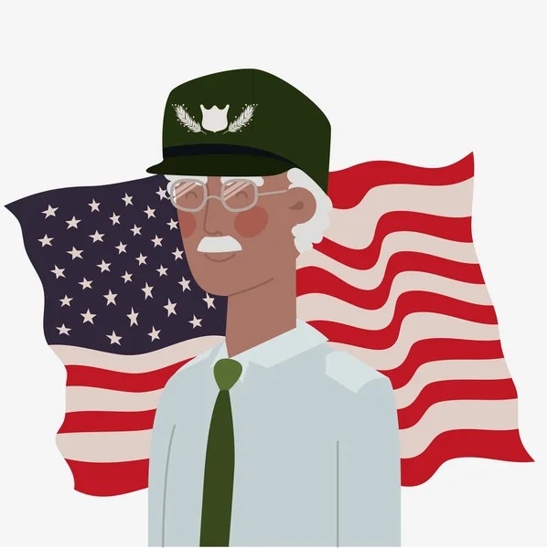 Carte commémorative du jour avec afro vétéran et drapeau des Etats-Unis — Image vectorielle