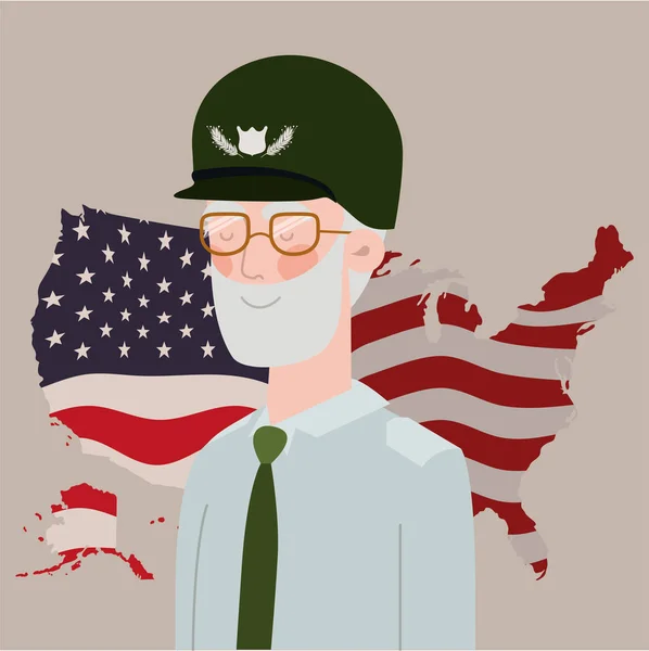 Carte commémorative du jour avec drapeau vétéran et Etats-Unis — Image vectorielle