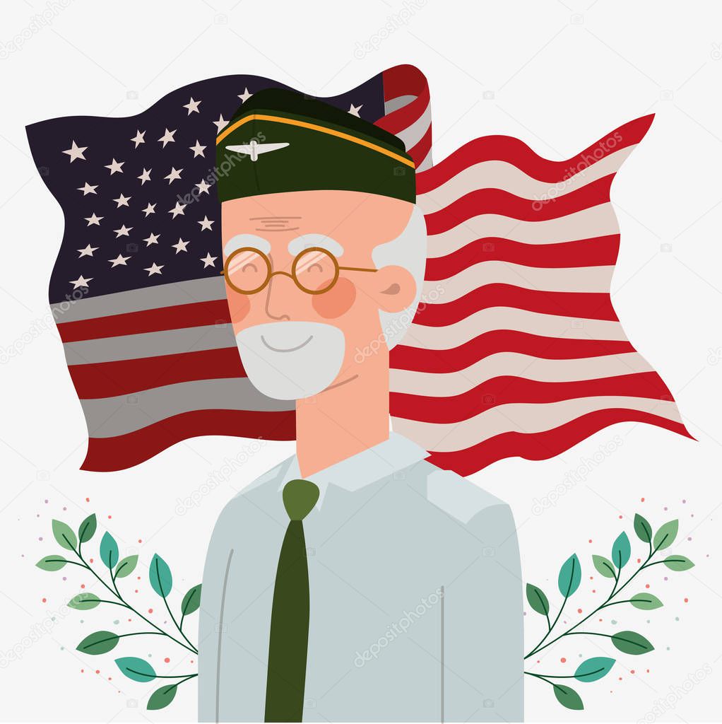 memorial day card with veteran and usa flag