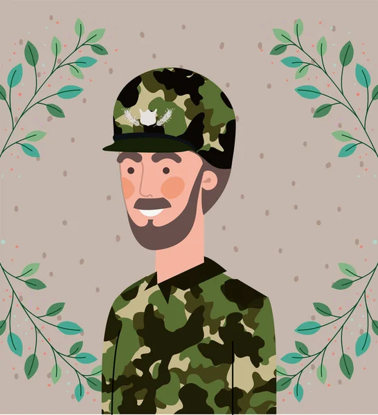 Vojenský muž s Listi věnec — Stockový vektor