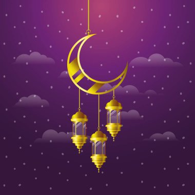 ramazan kareem altın fenerler ve ay asılı
