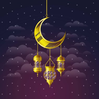 ramazan kareem altın fenerler ve ay asılı