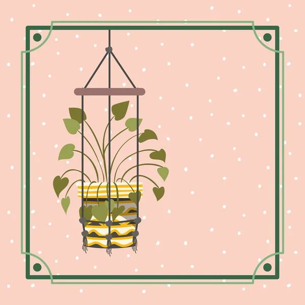 Quadro com planta de sala pendurado no macrame —  Vetores de Stock