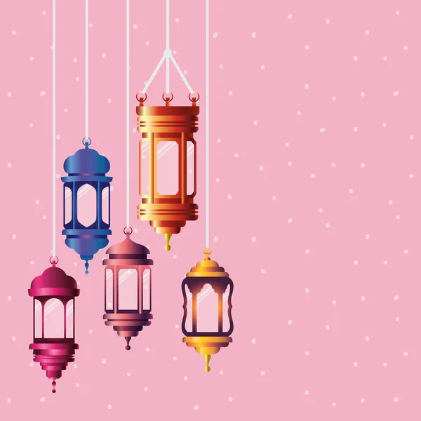 Ramadan kareem colors lanterns hanging — Wektor stockowy