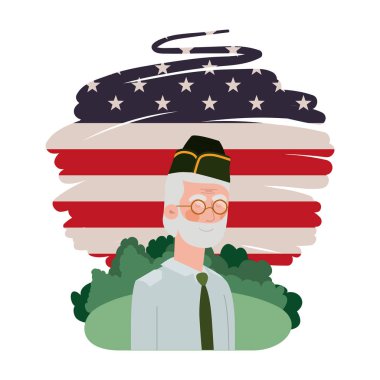 manzara ve Amerika Birleşik Devletleri bayrağı ile gazi savaş yaşlı adam