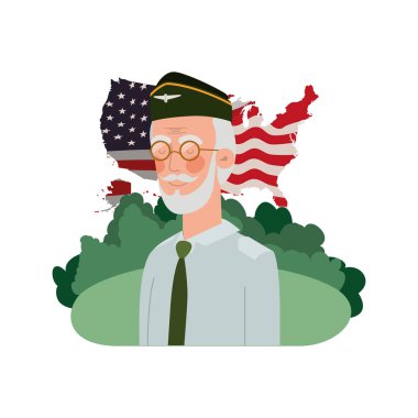 manzara ve Amerika Birleşik Devletleri bayrağı ile gazi savaş yaşlı adam