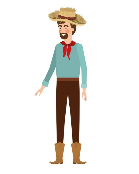 Hombre agricultor con sombrero de paja — Vector de stock