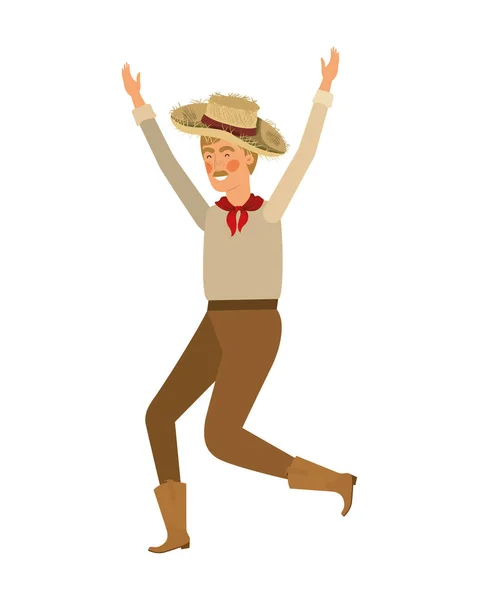 Mężczyzna rolnik taniec ze słomy kapelusz — Wektor stockowy