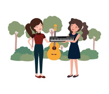 Peyzaj müzik aletleri ile kadınlar