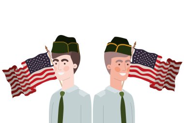 Abd arka plan bayrağı ile savaş erkekler asker