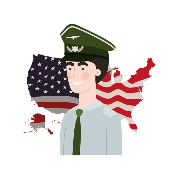 Válečný válečník s vlajkou Spojených států amerických — Stockový vektor