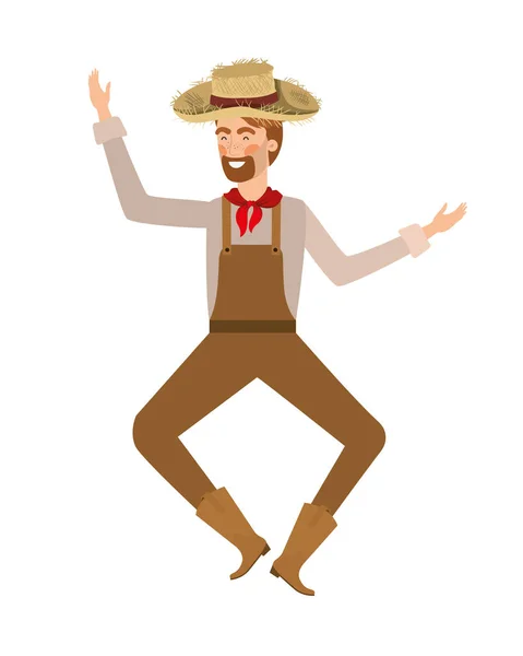 Uomo contadino che balla con cappello di paglia — Vettoriale Stock