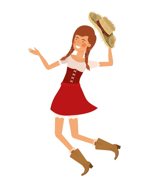 Γυναίκα αγρότισσα χορεύει με ψάθινο καπέλο — Διανυσματικό Αρχείο