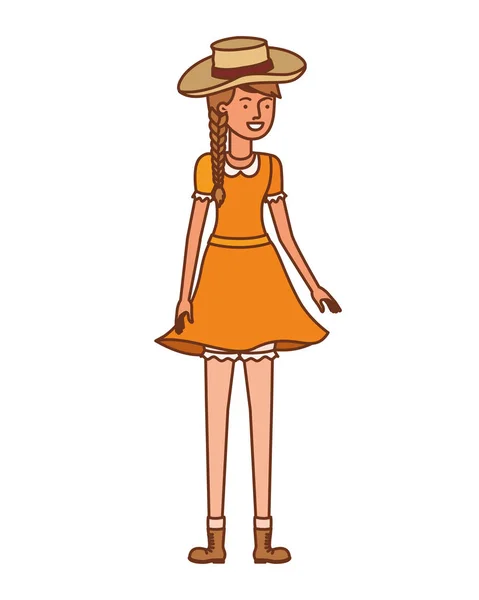 Campesina con sombrero de paja — Vector de stock