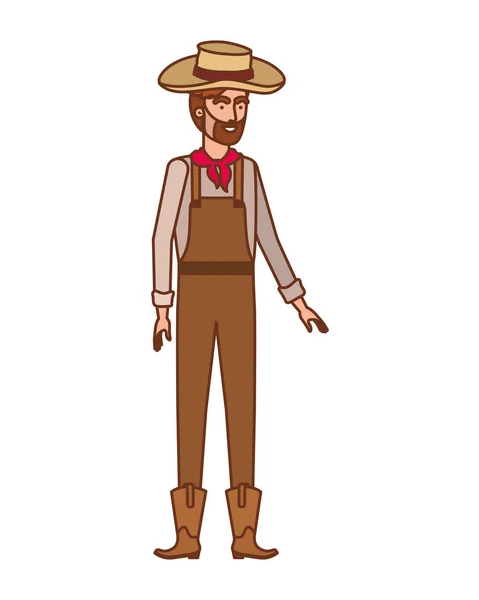 Hombre agricultor con sombrero de paja — Vector de stock