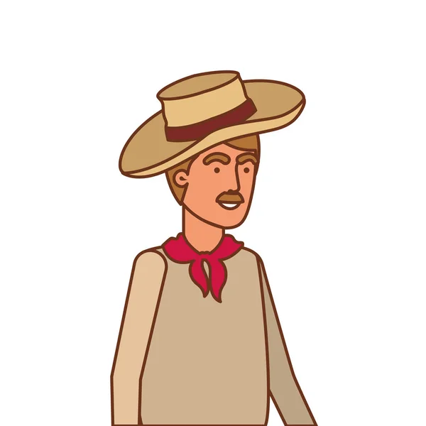 Hombre agricultor con sombrero de paja — Vector de stock