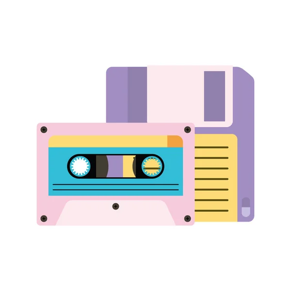 Retro floppy disk met cassette — Stockvector