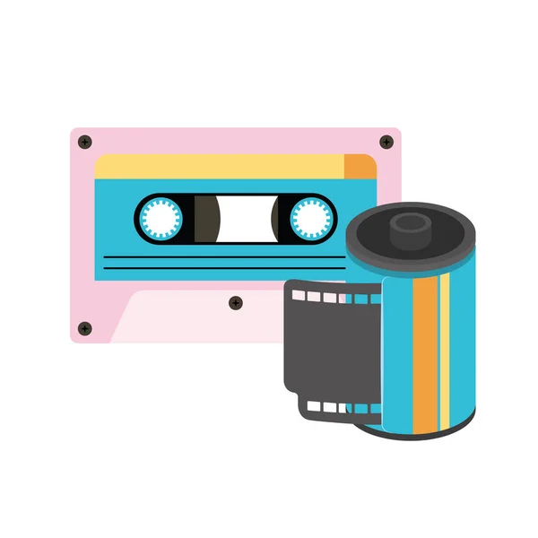 Retro Roll fotografische en cassette ninetys pictogram — Stockvector
