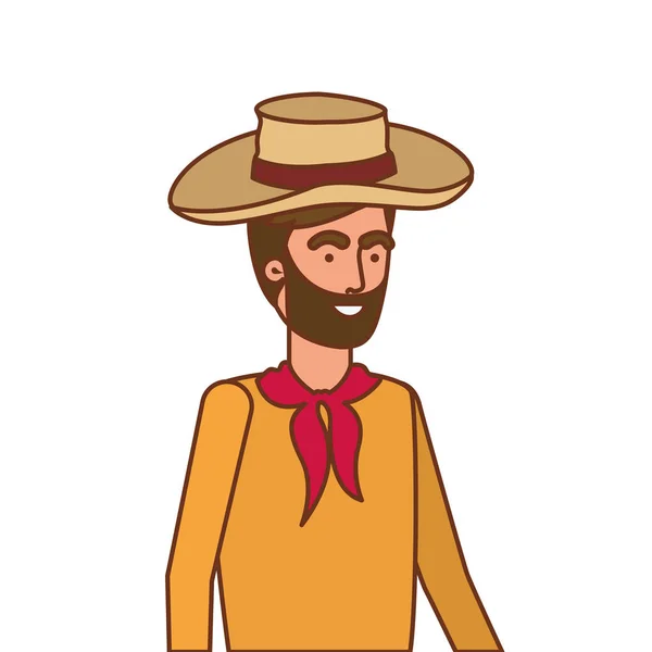 Hombre agricultor con sombrero de paja — Vector de stock