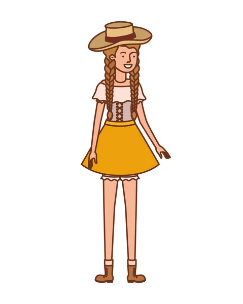 Farmer woman with straw hat — Stock Vector