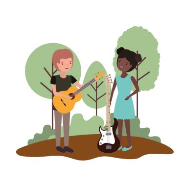 Peyzaj müzik aletleri ile çift