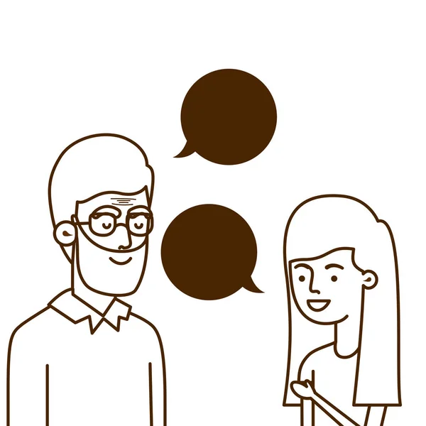 Chica y abuelo con el habla burbuja carácter — Vector de stock