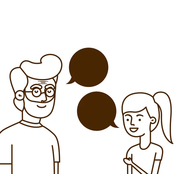 女孩和祖父与语音气泡字符 — 图库矢量图片