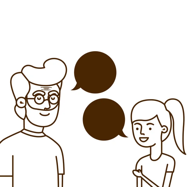 Chica y abuelo con el habla burbuja carácter — Vector de stock