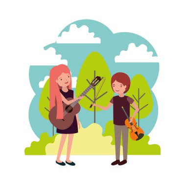 Peyzaj müzik aletleri ile çift