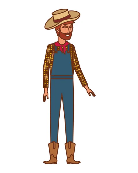 Hombre agricultor con sombrero de paja — Vector de stock