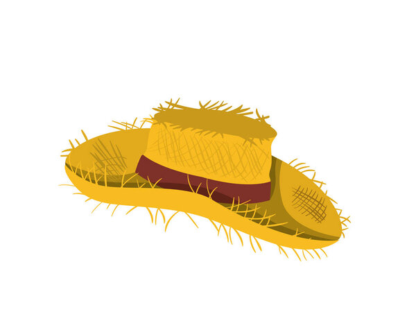 straw hat with ribbon on white background