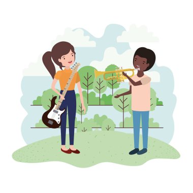 Peyzaj müzik aletleri ile çift