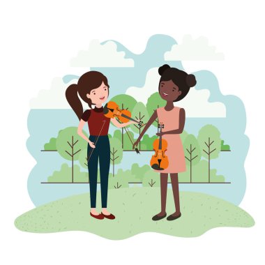 Peyzaj müzik aletleri ile kadınlar