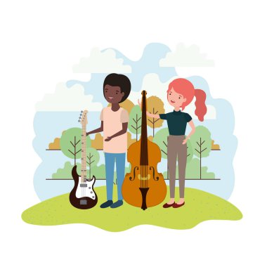 Peyzaj müzik aletleri ile çift