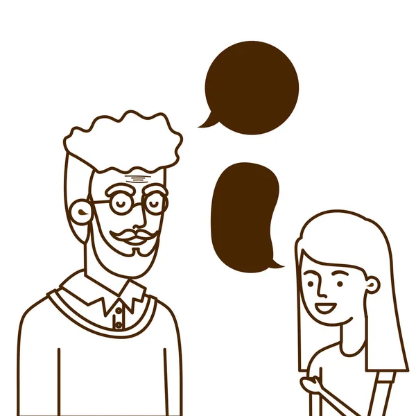 Meisje en grootvader met Speech Bubble karakter — Stockvector