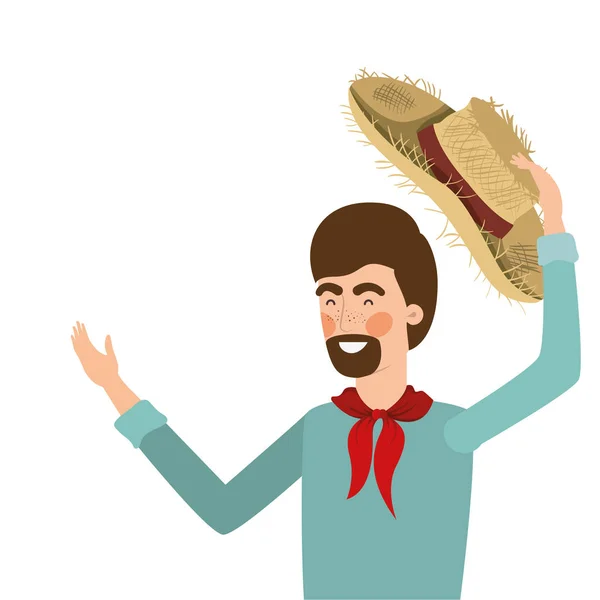 Hombre agricultor con sombrero de paja — Vector de stock