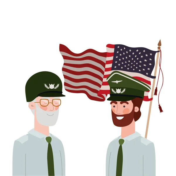 미국 배경의 국기와 전쟁의 남자 군인 — 스톡 벡터