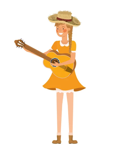 Αγρότης γυναίκα με μουσικό όργανο — Διανυσματικό Αρχείο