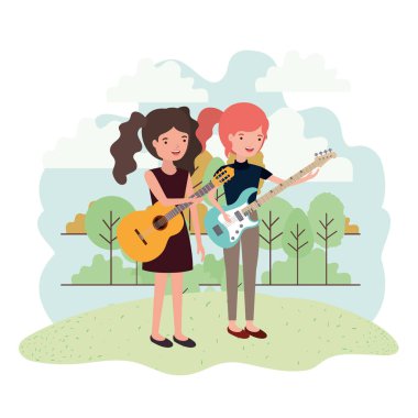 Peyzaj müzik aletleri ile kadınlar