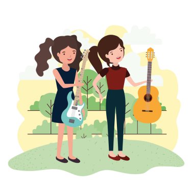 Peyzaj müzik aletleri ile kadınlar